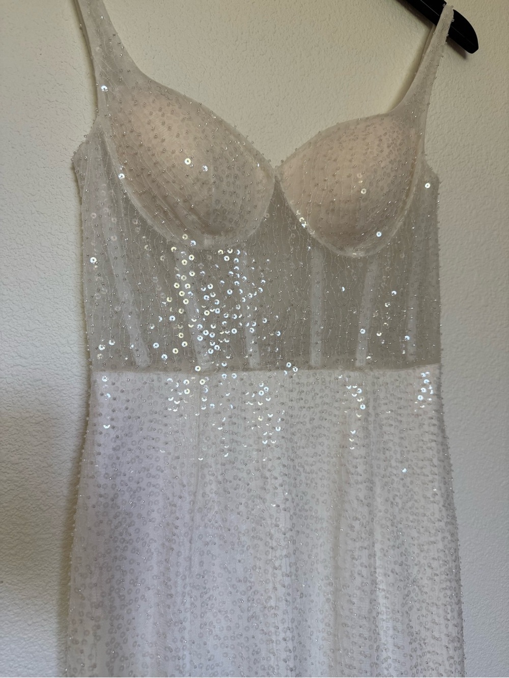 Sequin Ivory Sheath Dress with Built-In Cups